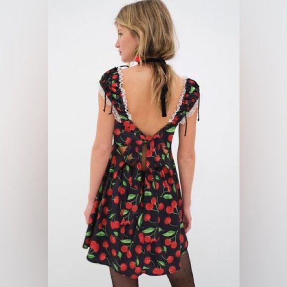 For Love And Lemons Xena Mini Cherry Dress Black Size S - Picture 5 of 10